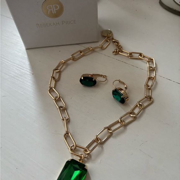 Rebekah Price Sabrina ernite emerald necklace & earrings holidays Swarovski gold - Picture 9 of 10